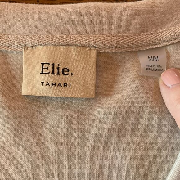 Elie Tahari Sweatshirt Sz Medium Supersoft Cream Metallic Trim Minimalist Luxury - Picture 3 of 10